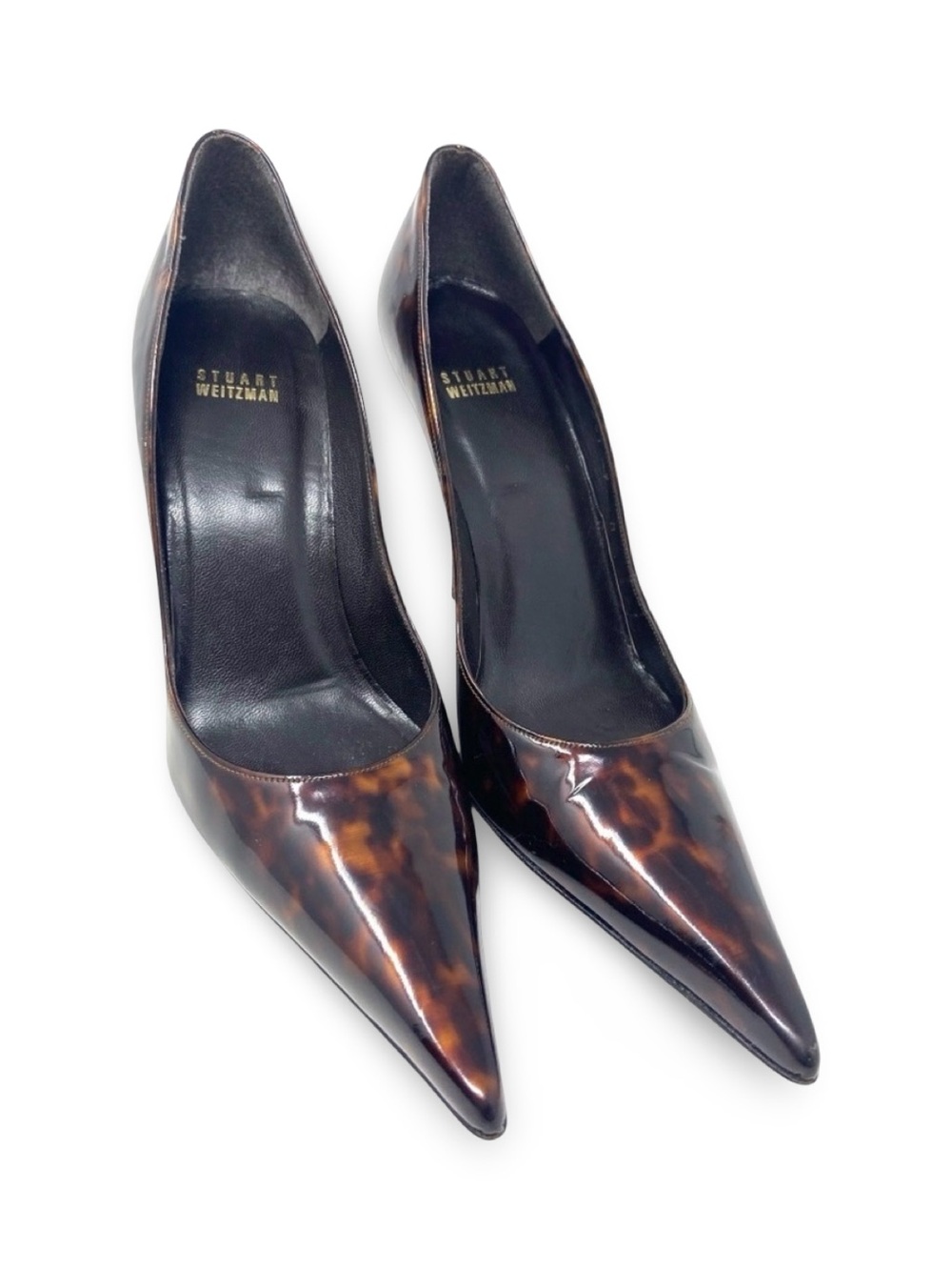 Stuart Weitzman Tortoise Patent Leather Pointed Toe Pumps, 9 - Picture 2 of 13